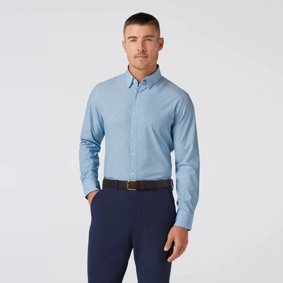 Mizzen + Main Men's Size XXL Blue Dot Trim Fit Leeward Button Up Shirt L/S
